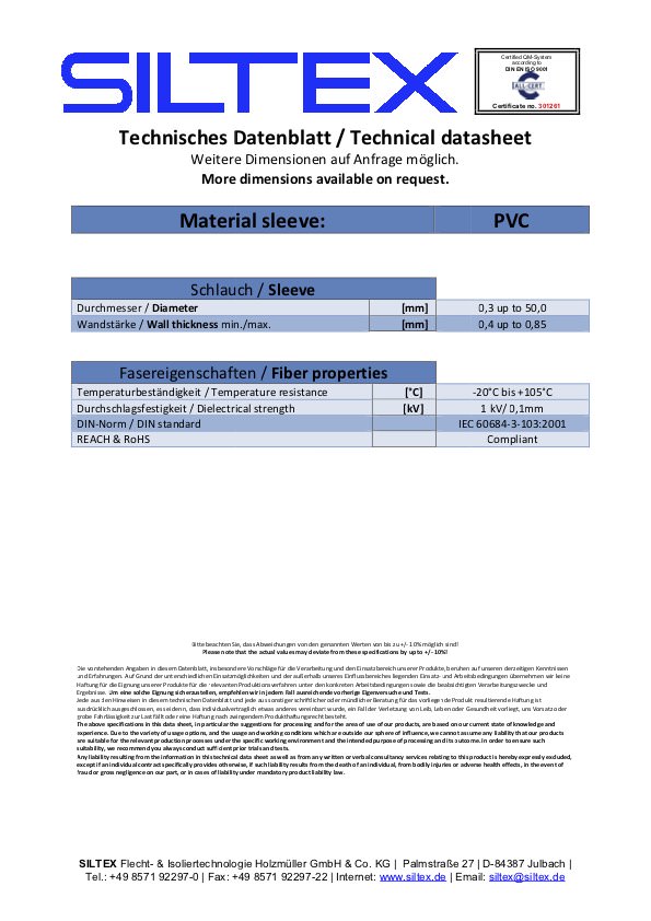 Siltex Datenblatt-PVC-Schlauch